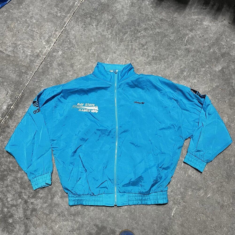 Vintage Adidas Jacket Mens XLarge Blue Windbreaker Bay State Games 80s